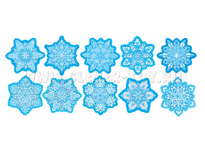 Комплект украшений на скотче. Новогодние снежинки (10 видов в комплекте)